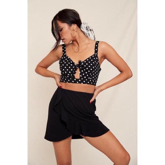 Tops - Black White Polka Dot Cut Out Crop Top Tops - Black White Polka Dot Cut Out Crop Top